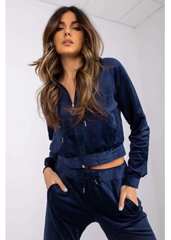 Bluza welurowa z kieszeniami - granatowa ze sklepu 5.10.15 w kategorii Bluzy damskie - zdjęcie 169699039