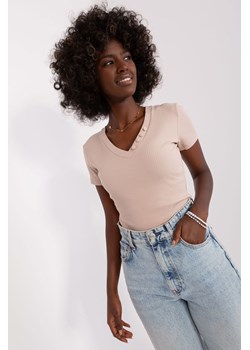 Beżowa damska bluzka basic z krótkim rękawem ze sklepu 5.10.15 w kategorii Bluzki damskie - zdjęcie 169699176