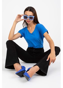 Ciemnoniebieski damski t-shirt basic - bawełniany ze sklepu 5.10.15 w kategorii Bluzki damskie - zdjęcie 169699179