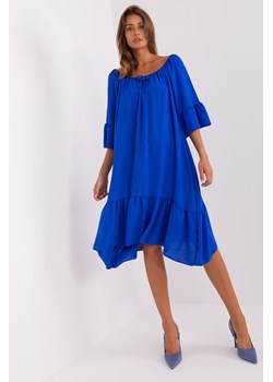 Kobaltowa sukienka z falbaną i rękawem 3/4 ze sklepu 5.10.15 w kategorii Sukienki - zdjęcie 169699185