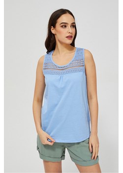Bawełniany t-shirt damski z ażurowym wzorem - niebieska ze sklepu 5.10.15 w kategorii Bluzki damskie - zdjęcie 169699186