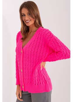 Damski sweter rozpinany z dodatkiem wełny fluo różowy ze sklepu 5.10.15 w kategorii Swetry damskie - zdjęcie 169699187