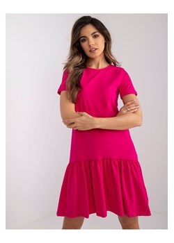 Fuksjowa sukienka damska z falbanką  RUE PARIS ze sklepu 5.10.15 w kategorii Sukienki - zdjęcie 169699405