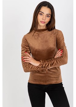 Brązowa welurowa bluzka z marszczonym rękawem RUE PARIS ze sklepu 5.10.15 w kategorii Bluzki damskie - zdjęcie 169700109