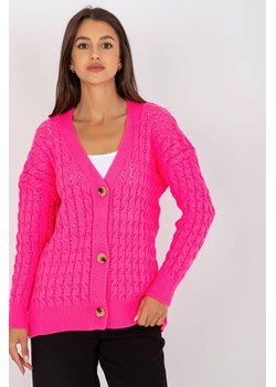 Fluo różowy ażurowy sweter rozpinany z guzikami RUE PARIS ze sklepu 5.10.15 w kategorii Swetry damskie - zdjęcie 169700208