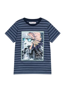 T-shirt bawełniany w paski dla małego chłopca z nadrukiem lwa ze sklepu 5.10.15 w kategorii T-shirty chłopięce - zdjęcie 169700896
