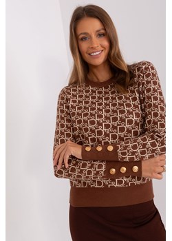 Sweter damski klasyczny z okrągłym dekoltem brązowy ze sklepu 5.10.15 w kategorii Swetry damskie - zdjęcie 169700967