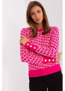 Sweter damski klasyczny z okrągłym dekoltem fuksjowy ze sklepu 5.10.15 w kategorii Swetry damskie - zdjęcie 169701246