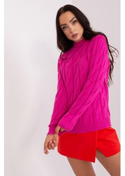 Sweter z warkoczami i półgolfem fuksjowy ze sklepu 5.10.15 w kategorii Swetry damskie - zdjęcie 169701389