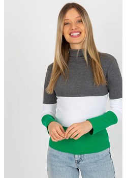 Ciemnoszaro-zielona bluzka basic z golfem w prążek ze sklepu 5.10.15 w kategorii Bluzki damskie - zdjęcie 169702238