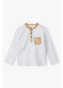 Biała bluzka bawełniana ze stójką z długim rękawem ze sklepu 5.10.15 w kategorii T-shirty chłopięce - zdjęcie 169702405