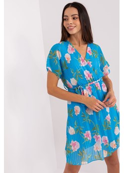 Niebieska plisowana sukienka damska w kwiaty ze sklepu 5.10.15 w kategorii Sukienki - zdjęcie 169702999