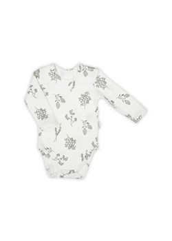 Bawełniane body niemowlęce z długim rękawem - ecru z motywem roslinnym ze sklepu 5.10.15 w kategorii Body niemowlęce - zdjęcie 169703275