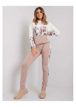 Komplet damski z kwiatowym wzorem bluza i spodnie dresowe - ciemny beż ze sklepu 5.10.15 w kategorii Dresy damskie - zdjęcie 169703435
