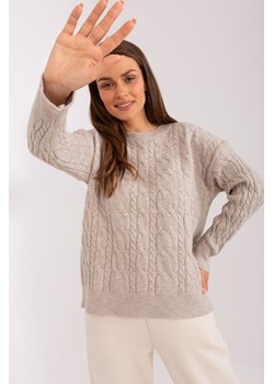 Jasnobeżowy melanżowy klasyczny sweter z warkoczami ze sklepu 5.10.15 w kategorii Swetry damskie - zdjęcie 169703575