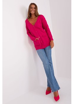 Fuksjowy damski sweter rozpinany z warkoczami ze sklepu 5.10.15 w kategorii Swetry damskie - zdjęcie 169703775