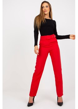Czerwone proste spodnie z materiału z kieszeniami ze sklepu 5.10.15 w kategorii Spodnie damskie - zdjęcie 169703816