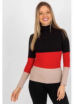 Czarno-czerwona bawełniana bluzka basic z golfem w prążek ze sklepu 5.10.15 w kategorii Bluzki damskie - zdjęcie 169703827