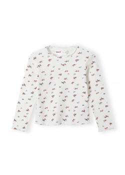 Bluzka dla dziewczynki z dzianiny prążkowanej w kwiatki- ecru ze sklepu 5.10.15 w kategorii Bluzki dziewczęce - zdjęcie 169703968