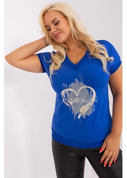 Kobaltowa bluzka plus size z nadrukiem ze sklepu 5.10.15 w kategorii Bluzki damskie - zdjęcie 169704375