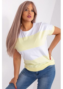 Ecru-żółta bluzka damska plus size z krótkim rękawem ze sklepu 5.10.15 w kategorii Bluzki damskie - zdjęcie 169704525