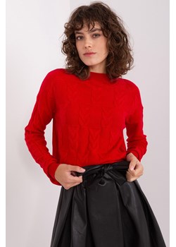 Czerwony klasyczny sweter z warkoczami ze sklepu 5.10.15 w kategorii Swetry damskie - zdjęcie 169704686
