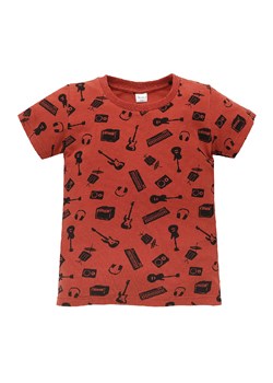 Dzianinowy t-shirt chłopięcy Let's rock czerwony ze sklepu 5.10.15 w kategorii T-shirty chłopięce - zdjęcie 169704688