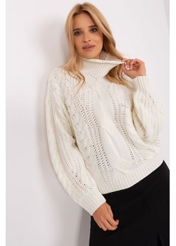 Ecru damski sweter oversize z warkoczami ze sklepu 5.10.15 w kategorii Swetry damskie - zdjęcie 169704736
