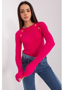 Fuksjowy sweter damski klasyczny z okrągłym dekoltem ze sklepu 5.10.15 w kategorii Swetry damskie - zdjęcie 169705289