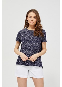 Bawełniany granatowy T-shirt damski na krótki rękaw we wzorki ze sklepu 5.10.15 w kategorii Bluzki damskie - zdjęcie 169705415