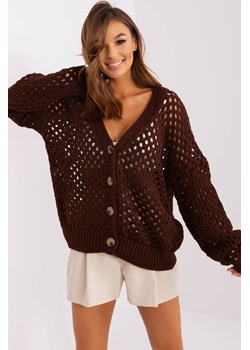 Ciemnobrązowy sweter rozpinany z dużymi guzikami ze sklepu 5.10.15 w kategorii Swetry damskie - zdjęcie 169705459