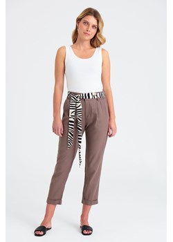 Lniane Spodnie damskie z ozdobnym wiązaniem brązowe ze sklepu 5.10.15 w kategorii Spodnie damskie - zdjęcie 169705689