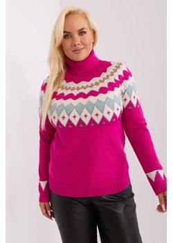 Fuksjowy damski sweter plus size z golfem ze sklepu 5.10.15 w kategorii Swetry damskie - zdjęcie 169705827