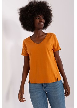 Jasnopomarańczowy damski t-shirt basic z rozcięciami ze sklepu 5.10.15 w kategorii Bluzki damskie - zdjęcie 169706087