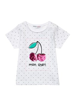 Biały t-shirt z bawełny z cekinami dla niemowlaka- wiśnie ze sklepu 5.10.15 w kategorii Koszulki niemowlęce - zdjęcie 169706185
