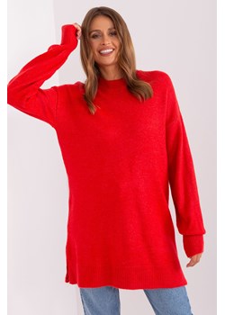 Czerwony sweter oversize z okrągłym dekoltem ze sklepu 5.10.15 w kategorii Swetry damskie - zdjęcie 169706538