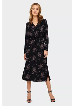 Sukienka z wiskozy z długim rękawem w kwiaty - czarna ze sklepu 5.10.15 w kategorii Sukienki - zdjęcie 169706565