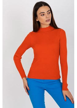 Pomarańczowy gładki sweter z półgolfem w prążki ze sklepu 5.10.15 w kategorii Swetry damskie - zdjęcie 169706779