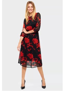 Zwiewna sukienka w czerwone kwiaty - czarna ze sklepu 5.10.15 w kategorii Sukienki - zdjęcie 169706946