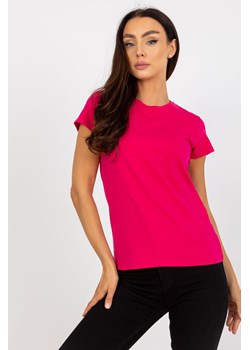 Fuksjowy damski t-shirt basic z okrągłym dekoltem ze sklepu 5.10.15 w kategorii Bluzki damskie - zdjęcie 169707015