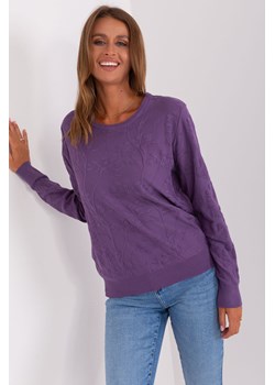 Fioletowy sweter damski klasyczny z okrągłym dekoltem ze sklepu 5.10.15 w kategorii Swetry damskie - zdjęcie 169707228