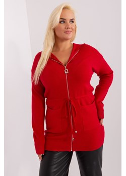Czerwony rozpinany sweter damski plus size ze ściągaczem ze sklepu 5.10.15 w kategorii Swetry damskie - zdjęcie 169707279
