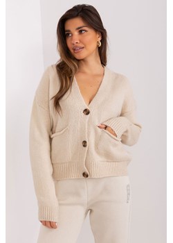 Beżowy dzianinowy sweter rozpinany z dekoltem V ze sklepu 5.10.15 w kategorii Swetry damskie - zdjęcie 169707287