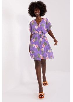Jasnofiolentowa sukienka damska w kwiaty z paskiem ze sklepu 5.10.15 w kategorii Sukienki - zdjęcie 169707678