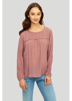 Bluzka z długim rękawem z ozdobnym wzorem przy dekolcie różowa ze sklepu 5.10.15 w kategorii Bluzki damskie - zdjęcie 169708085