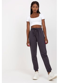 BASIC FEEL GOOD Grafitowe dresowe spodnie basic z wysokim stanem ze sklepu 5.10.15 w kategorii Spodnie damskie - zdjęcie 169708387