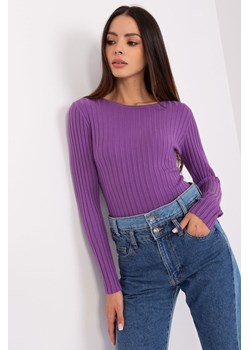 Fioletowy sweter damski klasyczny z okrągłym dekoltem ze sklepu 5.10.15 w kategorii Swetry damskie - zdjęcie 169708808