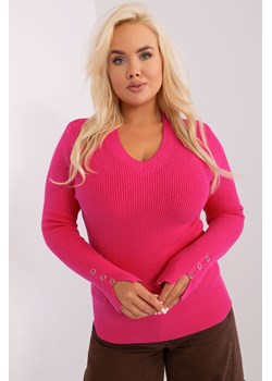 Fuksjowy damski sweter plus size z dekoltem V ze sklepu 5.10.15 w kategorii Swetry damskie - zdjęcie 169708876