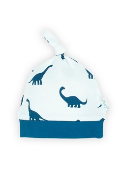 Biała czapeczka niemowlęca z bawełny- niebieskie dinozaury ze sklepu 5.10.15 w kategorii Czapki dziecięce - zdjęcie 169708917
