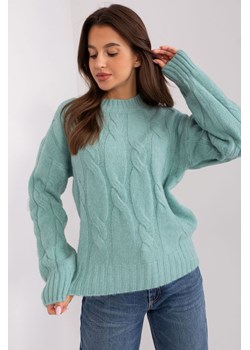 Jasnomiętowy dzianinowy sweter z warkoczami ze sklepu 5.10.15 w kategorii Swetry damskie - zdjęcie 169708959